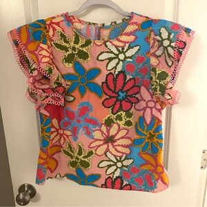 SHEIN Colorful Floral Ruffle Blouse